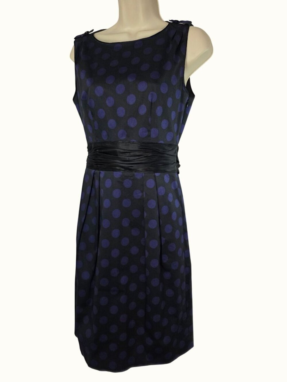 NWT Club Monaco Polka Dot Dress Sz 4 Silk Tie Waist Fit Flare Pockets Blue Black